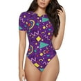 thumbnail image 1 of Easygdp Retro 80s Style Women'S Waist-Cinching Short-Sleeved Onesie, Olastic Onesiet,Snaps At Bottom,Easy To Put On And Take Off - Xx-Large, 1 of 9