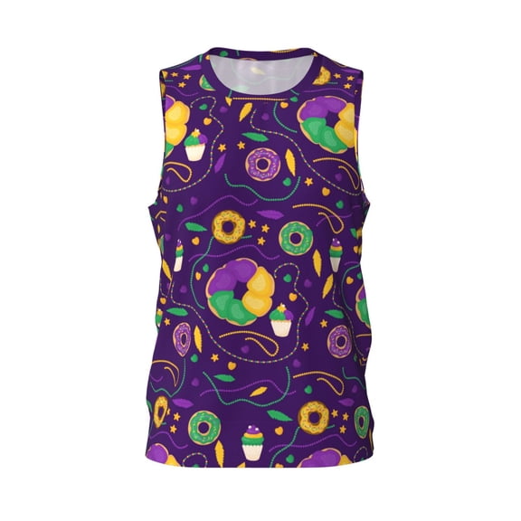 Easygdp Mardi Gras and Donuts Men's Mesh Basketball Jersey Quick Drying Sleeveless Shirts Fitted Muscle Tank Tops Sport Round Neck T-Shirt - Small