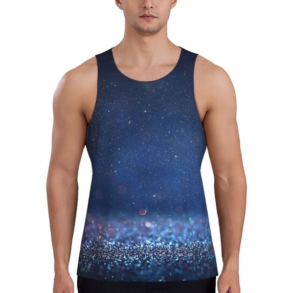 Easygdp Retro Blue Glitter Men's Tank Top, Sleeveless Muscle T Shirts, Breathable, Quick-Dry, Loose for Gym, Running, Fitness - Small