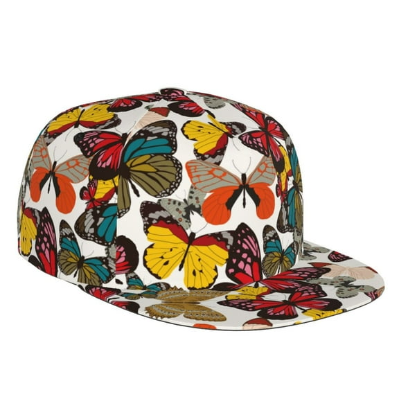 Easygdp Retro Floral Butterfly Baseball Cap with Adjustable Flat Suitable for Head Circumference 22.4-23.6 in