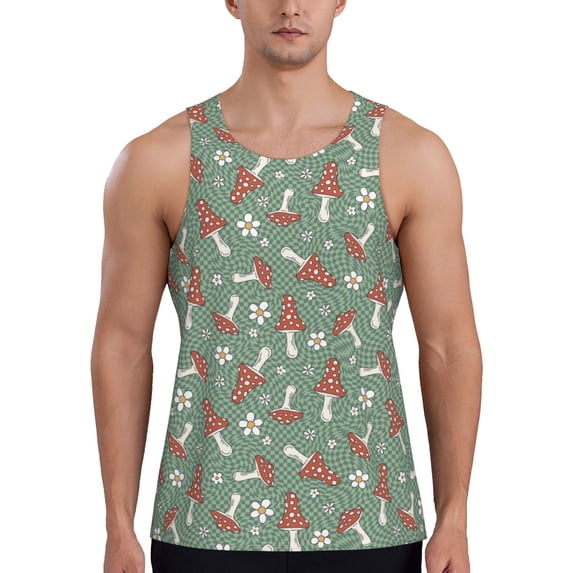 Easygdp Retro Hippie Groovy Mushroom Men's Tank Top, Sleeveless Muscle T Shirts, Breathable, Quick-Dry, Loose for Gym, Running, Fitness - 4X-Large