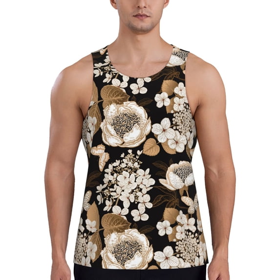 Easygdp Retro Hydrangeas Men's Tank Top, Sleeveless Muscle T Shirts, Breathable, Quick-Dry, Loose for Gym, Running, Fitness - Small