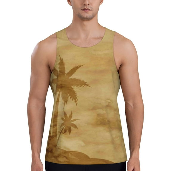 Easygdp Retro Palm Tree Men's Tank Top, Sleeveless Muscle T Shirts, Breathable, Quick-Dry, Loose for Gym, Running, Fitness - Medium