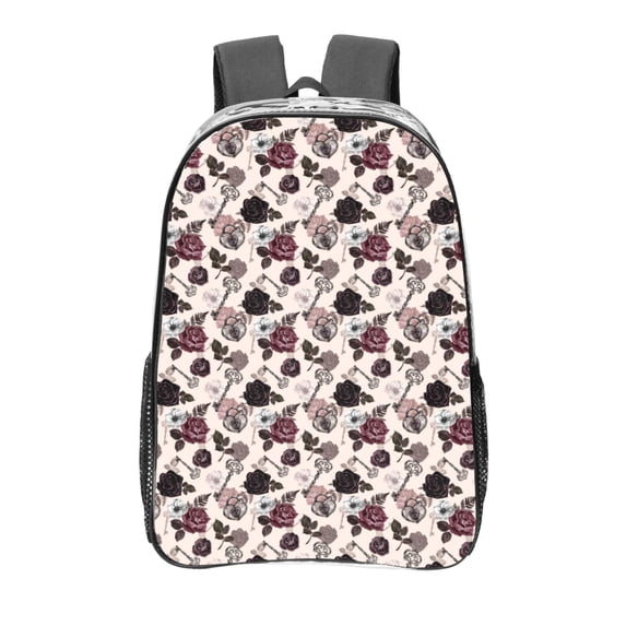 Easygdp Retro Red Black Roses Clear Backpack, Transparent Bookbag for School for Women Men, Capacity Clear Bag for College, Travel