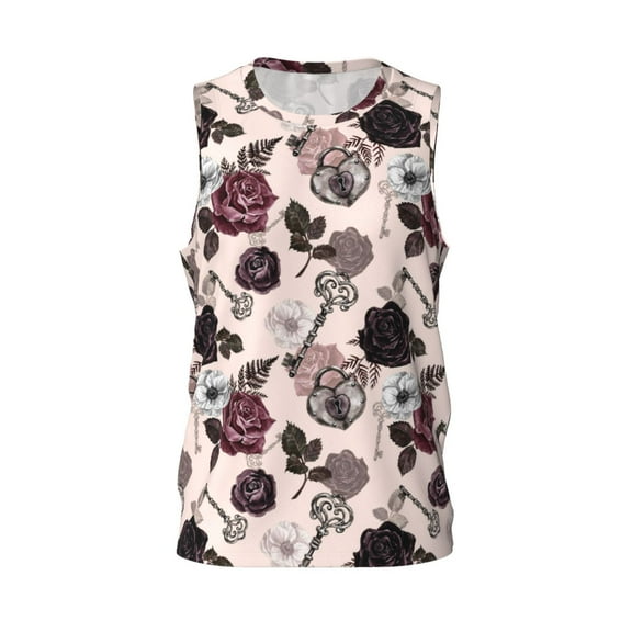 Easygdp Retro Red Black Roses Men's Mesh Basketball Jersey Quick Drying Sleeveless Shirts Fitted Muscle Tank Tops Sport Round Neck T-Shirt - 3X-Large