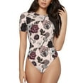 thumbnail image 1 of Easygdp Retro Red Black Roses Women's One-Piece Swimsuit Slim Fit Crew Neck Bodysuit Athletic Swimwear with Concealed Buckle - Large, 1 of 9