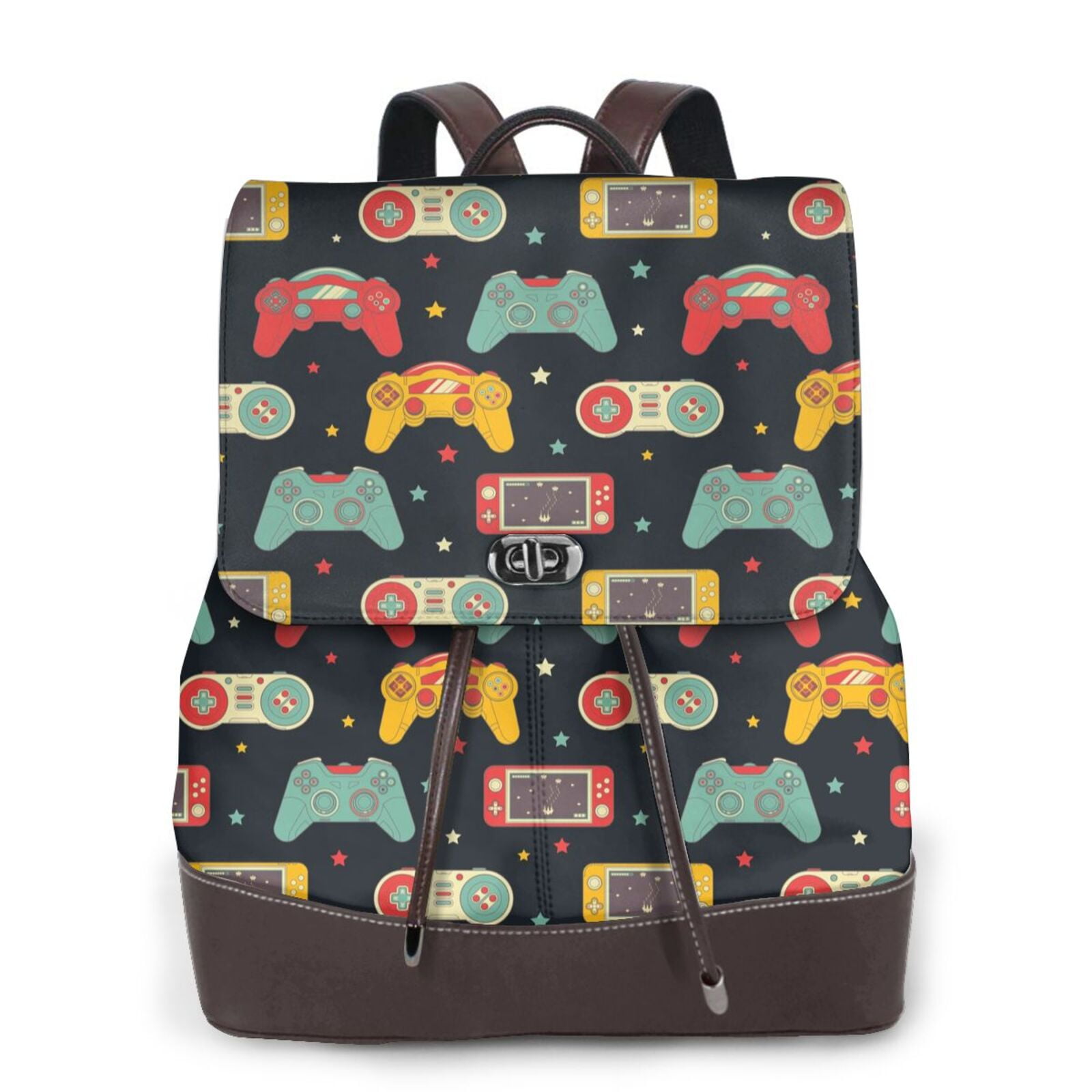 Easygdp Retro Video Game Leather Backpack Purse Ladies Shoulder Bag