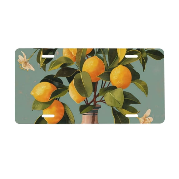 Easygdp Retro Warm Lemon Flower License Plate Car Front License Plate Car Decoration Car Accessories Front Tag Plate Standard Size