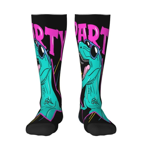 Easygdp Rex Dinosaur With Sunglasses Soccer Socks Sport Knee High Socks Calf Compression Athletic Socks for Men and Women