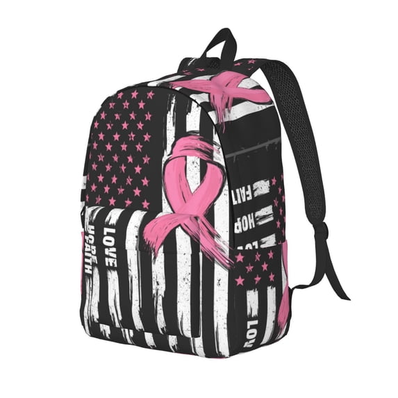 Easygdp Ribbon Breast Cancer Awareness Durable Canvas Laptop Backpack,Water-Resistant,Adjustable Shoulder Strap,Large Capacity,Lightweight,Fits 15-17in Laptops for School, Work, Travel-Small