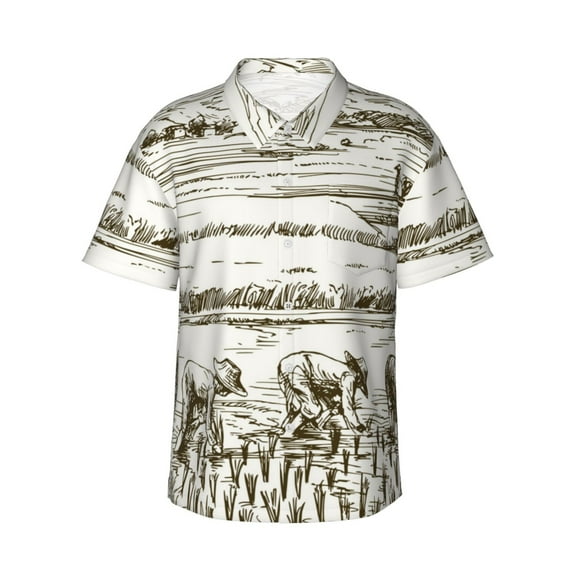 Easygdp Rice Harvest Men's Hawaiian Shirts Print Lapel Short Sleeve for Beach, vacation, party, casual occasions - XX-Large