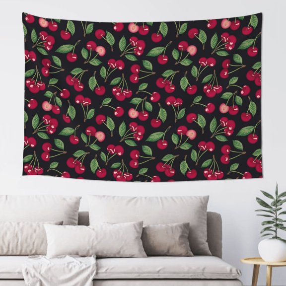 Easygdp Ripe Red Cherry Tapestry Wall Hanging, Wall Tapestries for Bedroom Aesthetic Living Room Office Decor 60x40in
