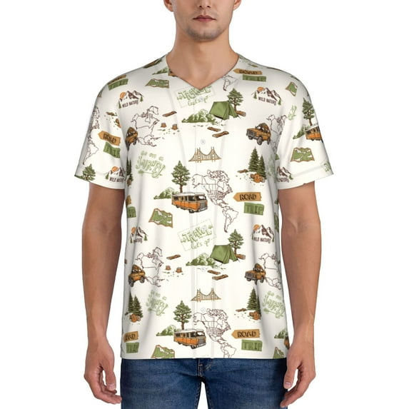 Easygdp Road Trip Mens T-Shirts Baseball Vintage Fashionable Lightweight Casual Crew Neck Slim Fit with Long Sleeves-4X-Large