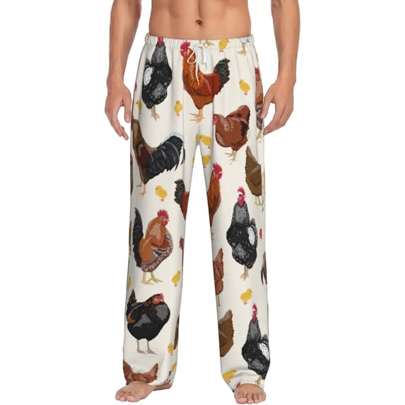 Easygdp Roosters and Chickens Men's Pajama Pant, Sleep Elastic Waistband Lounge Pants - Small