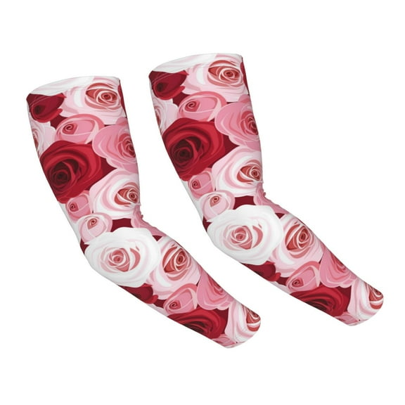 Easygdp Rose Adult Ice Silk Sunscreen Arm Cover with Thumbhole, Cooling Compression Arm Cover for Cycling