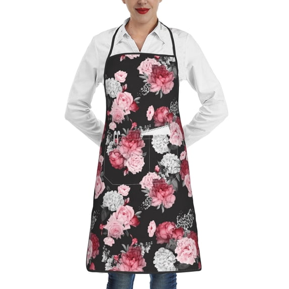 Easygdp Rose Flowers Apron Waterdrop Resistant with 2 Pockets,Oil Resistant Cooking Kitchen Chef Apron for Women Men