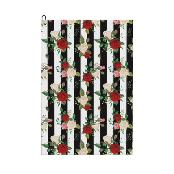 Easygdp Rose Flowers Golf Towel 24x16in for Men and Women with Carabiner Clip for Easy Attachment