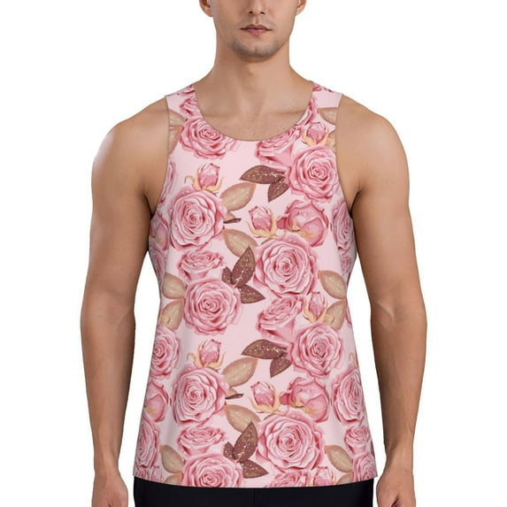 Easygdp Rose Flowers Men's Tank Top, Sleeveless Muscle T Shirts, Breathable, Quick-Dry, Loose for Gym, Running, Fitness - 3X-Large