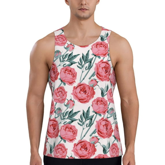 Easygdp Rose Flowers Men's Tank Top, Sleeveless Muscle T Shirts, Breathable, Quick-Dry, Loose for Gym, Running, Fitness - 3X-Large