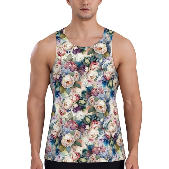 Easygdp Rose Flowers Men's Tank Top, Sleeveless Muscle T Shirts, Breathable, Quick-Dry, Loose for Gym, Running, Fitness - Large