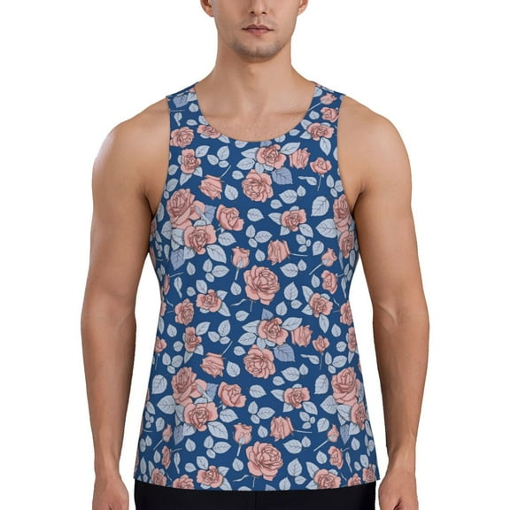Easygdp Rose Flowers Men's Tank Top, Sleeveless Muscle T Shirts, Breathable, Quick-Dry, Loose for Gym, Running, Fitness - X-Large