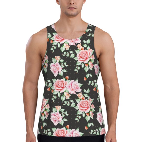 Easygdp Rose Flowers Men's Tank Top, Sleeveless Muscle T Shirts, Breathable, Quick-Dry, Loose for Gym, Running, Fitness - XX-Large