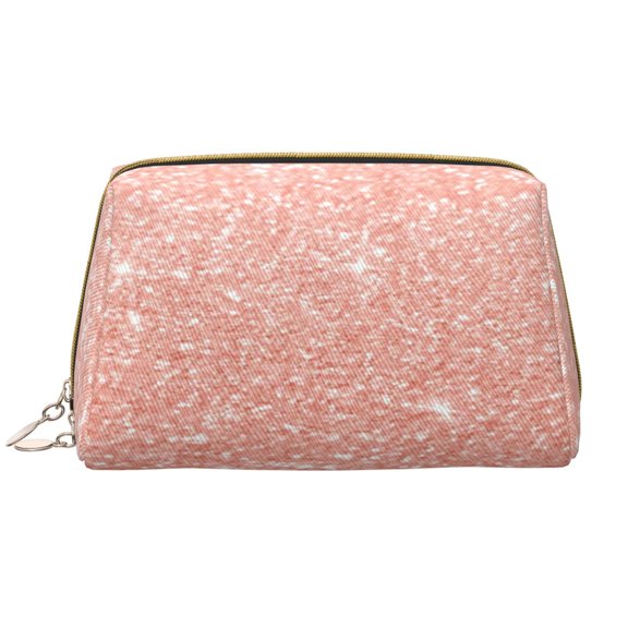 Easygdp Rose Gold Glitter Leather Makeup Bag Zipper Pouch Travel Cosmetic Organizer for Women and Girls, Make up Bag with Zipper