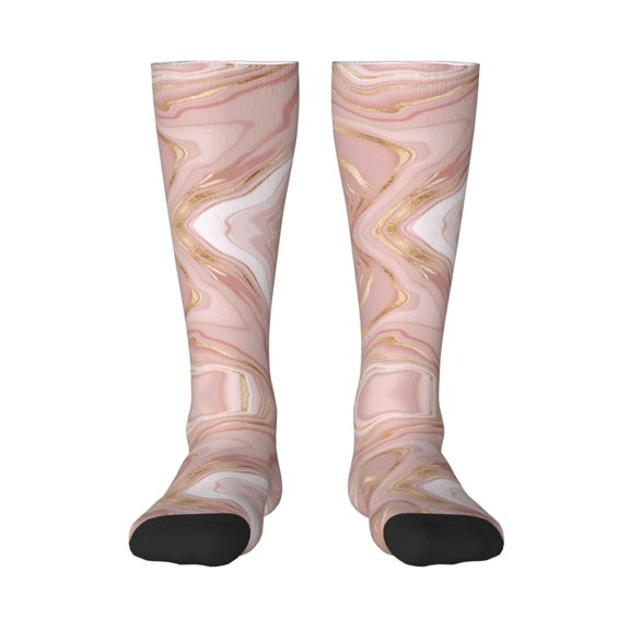 Easygdp Rose Gold Glitter Splatter Soccer Socks Sport Knee High Socks Calf Compression Athletic Socks for Men and Women