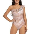 thumbnail image 1 of Easygdp Rose Gold Glitter Splatter Women's One Shoulder Ruffle Monokini Bathing Suits with Removable Chest Pad, Quick Drying - Medium, 1 of 8