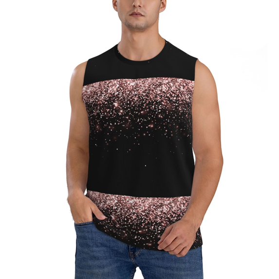 Easygdp Rose Gold Glitter1 Men's Breathable Tank Tops Sleeveless Sporty T Shirts for Basketball, Mountaineering, Bodybuilding -Medium