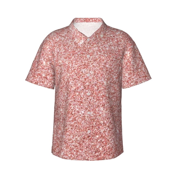 Easygdp Rose Gold Pink Glitter Men's Hawaiian Shirts Print Lapel Short Sleeve for Beach, vacation, party, casual occasions - Small
