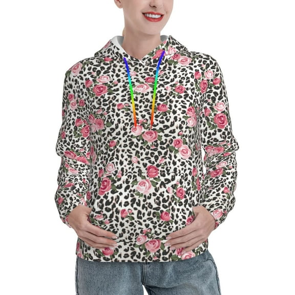 Easygdp Rose Mix Leopard 3 Womens Casual Hoodies Sweatshirts Long Sleeve Pullover Fall Pullover Tops Outfits Winter Clothes-Medium