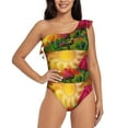 thumbnail image 1 of Easygdp Rose Psychedelic Women's One Shoulder Ruffle Monokini Bathing Suits with Removable Chest Pad, Quick Drying - Medium, 1 of 8