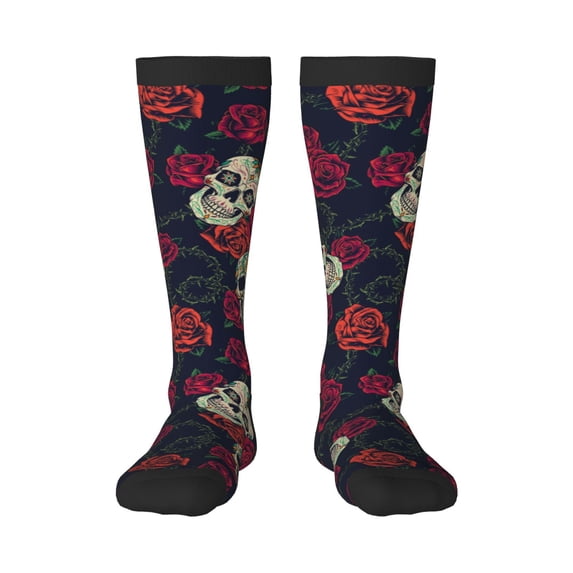 Easygdp Roses Skulls Soccer Socks Sport Knee High Socks Calf Compression Athletic Socks for Men and Women