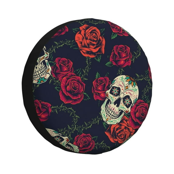 Easygdp Roses Skulls Wheel Sun Guard, Spare Tire Cover,Universal Trailer Suv Truck Camper Travel,Easy To Install And Remove -14 Inch