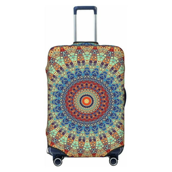Easygdp Round Mandala Double-Sided Printed Elastic Suitcase Protective Cover,Invisible Zipper, Business Trip Luggage Cases,Washable And Resistant To Falling -X-Large