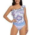 thumbnail image 1 of Easygdp Round Snow Merry Christmas Women's One Shoulder Ruffle Monokini Bathing Suits with Removable Chest Pad, Quick Drying - XX-Large, 1 of 8