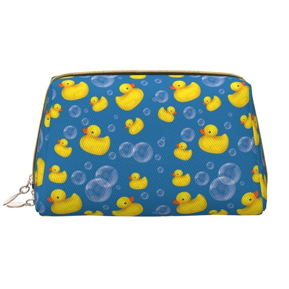 Easygdp Rubber Duck Leather Makeup Bag Zipper Pouch Travel Cosmetic Organizer for Women and Girls, Make up Bag with Zipper
