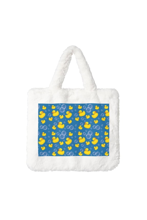 Rubber Duck Plush Underarm Bag, Ladies Fluffy Shoulder Bag, Women Furry Tote Bag Y2K Plush Handbag for Autumn and Winter