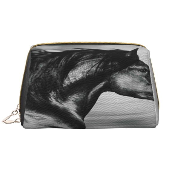 Easygdp Running Horse Leather Makeup Bag Zipper Pouch Travel Cosmetic Organizer for Women and Girls, Make up Bag with Zipper