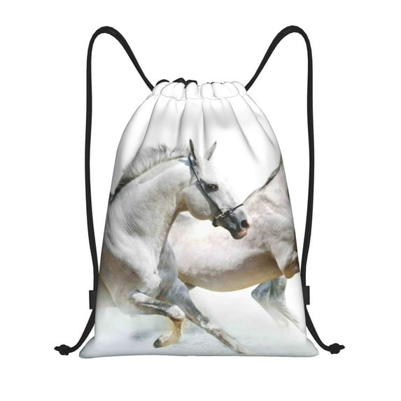 Easygdp Running White Horses Drawstring Backpack, Beach Sackpack, Travel Sackpack Lightweight for Sports, Gym, Travel, Swimming - Small