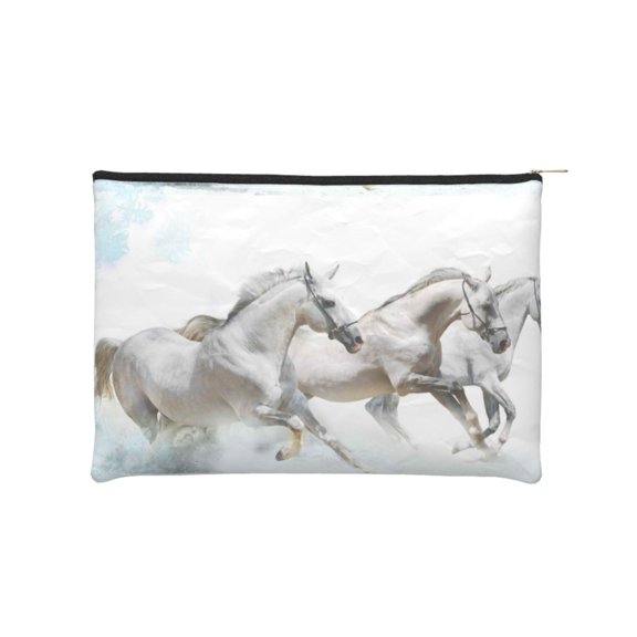 Easygdp Running White Horses Makeup Bag Toiletry Bag Canvas Makeup Bags Zipper Cosmetic Pouch Travel Cosmetic Pouch for Women Gifts