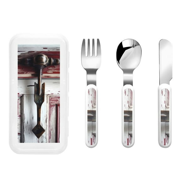 Easygdp Rustic Door Handle Closeup 3-Piece Flatware Set Kids Silverware, Stainless Steel Toddler Kids Utensils Safe for Preschooler Children