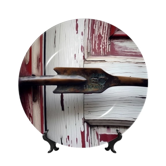 Easygdp Rustic Door Handle Closeup Bone China Decorative Plate Ceramic Dinner Plates Art Crafts with Display Stand-10in