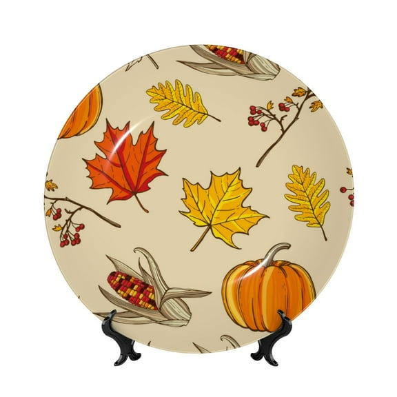Easygdp Rustic Harvest Time Bone China Decorative Plate Ceramic Dinner Plates Art Crafts with Display Stand-6in