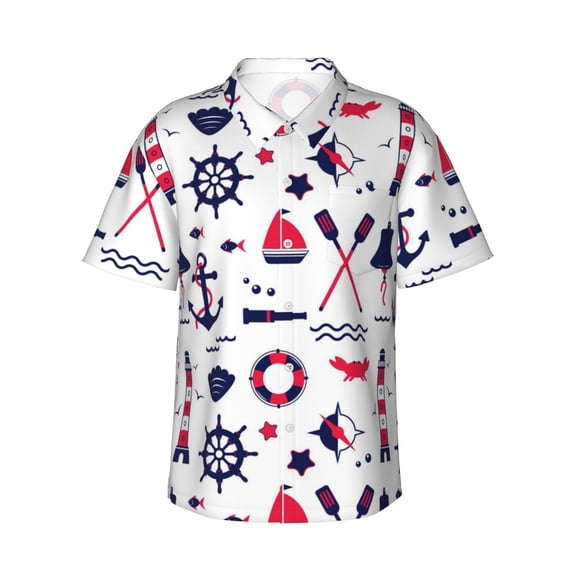 Easygdp Sailing Marine Travel Men'S Summer Casual Short Sleeve,Short Sleeve Button-Down Shirt, Lapel Loose Breathable Hawaiian Short Sleeve - 3x-Large