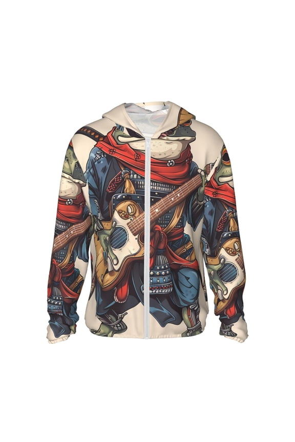 Samurai Frog Guitar Lightweight Long Sleeve Sun Shirt Sports long-Sleeved Sun Protective Clothing, Quick Drying Breathable-Large