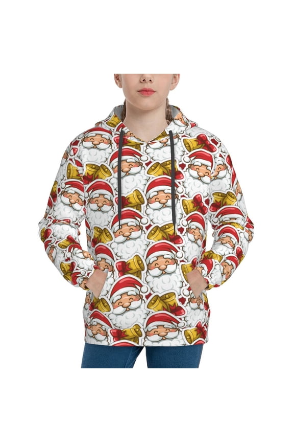 Santa Claus bells Boys Hoodie Kids Sweatshirt Youth Pullover With Hood-Large