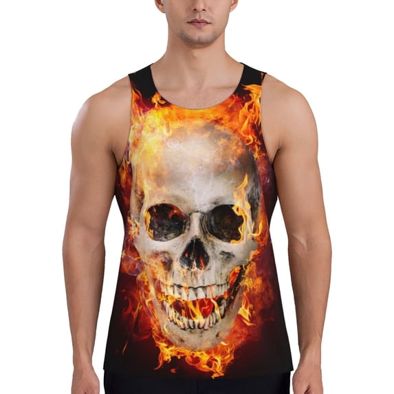 Easygdp Satanic Skull Men's Tank Top, Sleeveless Muscle T Shirts, Breathable, Quick-Dry, Loose for Gym, Running, Fitness - X-Large