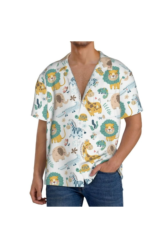 Scandinavian Africa Mens Short Sleeve Button Down,Cuban Shirts for Men,Men's Casual Short-Sleeved Shirt-3X-Large